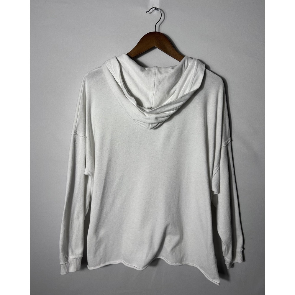 Aerie Hoodie Womens XS White Lace Up V-Neck Pullover Long Sleeve Relaxed Cotton - Picture 4 of 9